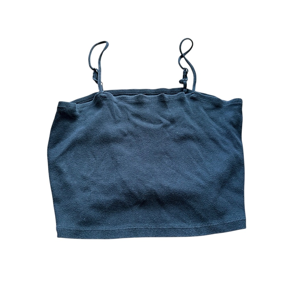 Aerie Ribbed Knit Spaghetti Strap Crop Tank Top Women's Size L Dark Gray